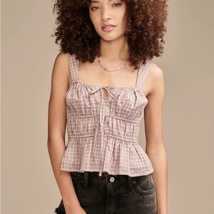 Lucky Brand White and Purple Smocked Peplum Tank Top